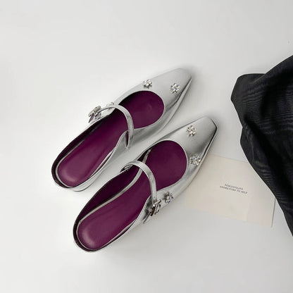 Damen Slingback Schuhe Elegante Blumenapplikationen