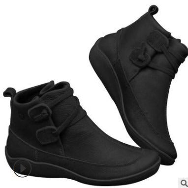 Damen Stiefel Komfortabel Schnallenverschluss Schwarz Modisch