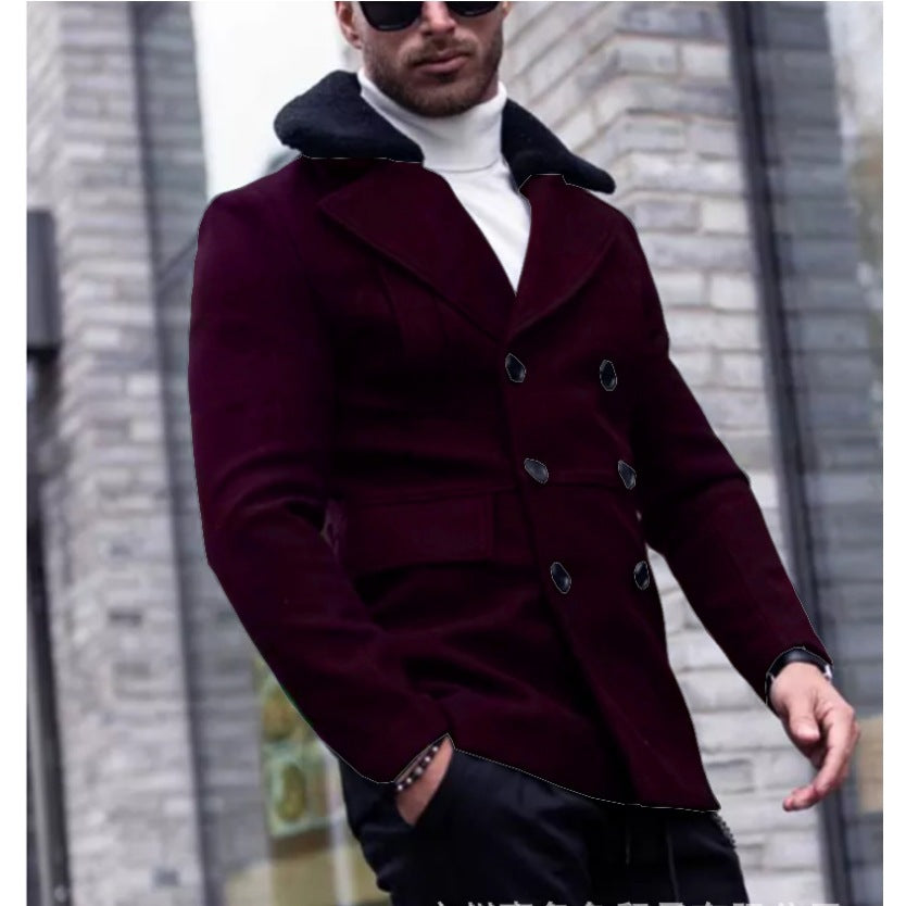 Herren Wollmantel Eleganter Teddyfell Kragen Winter