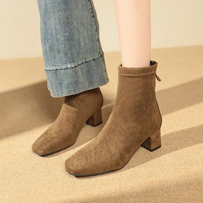 Damen Stiefeletten Blockabsatz Wildleder Elegant