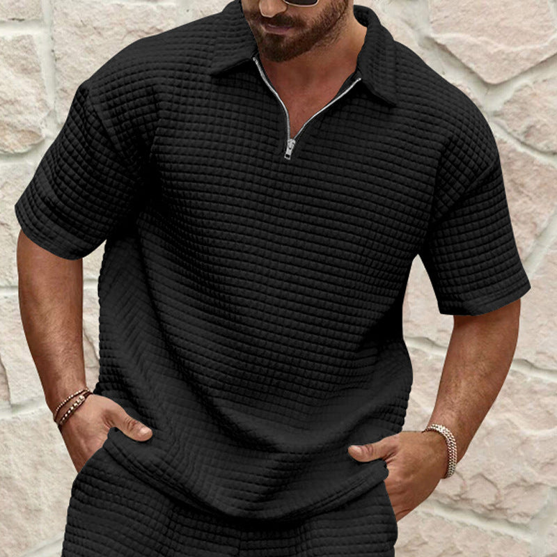 Herren T-Shirt Kurzarm Strukturiert Moderner Kragen