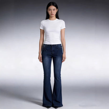Damen Hoch-Taillierte Flare Jeans Elegant