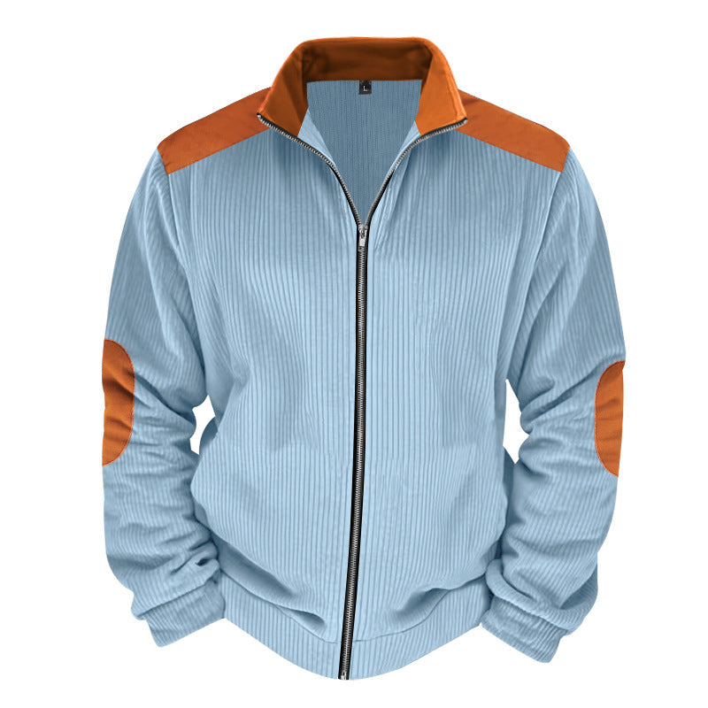 Herren Sportjacke Rippenstruktur Kontrastärmel Modern