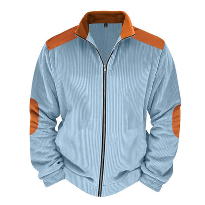 Herren Sportjacke Rippenstruktur Kontrastärmel Modern