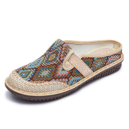 Damen Clogs Ethno Muster Bequem Heidi Stil
