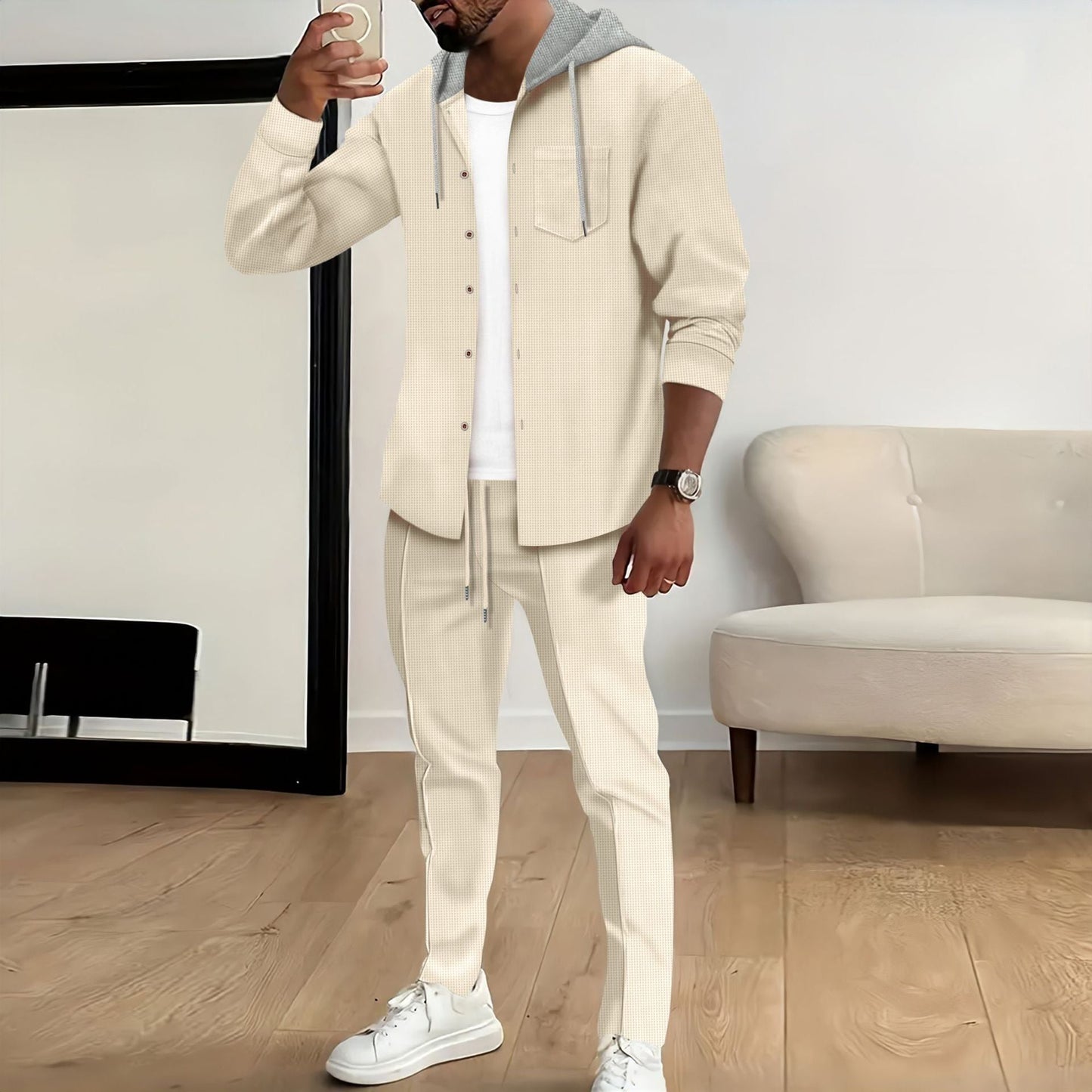 Herren Hoodie Kapuze Freizeit Sweatjacke mit Knöpfen - BerlinGlamour
