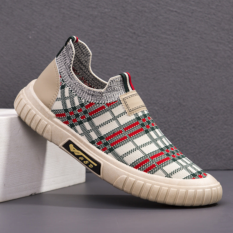 Damen Slip-On Schuhe Elastisch Karomuster Bequem
