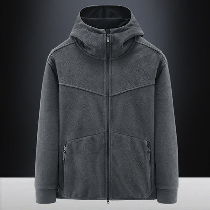 Herren Fleecejacke Warm mit Taschen und Verstellbare Kapuze