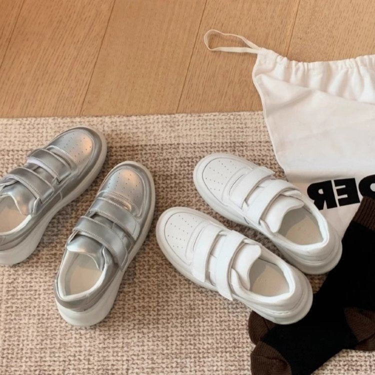 Damen Sneaker Bequem Gepolstert Klettverschluss Schwarz