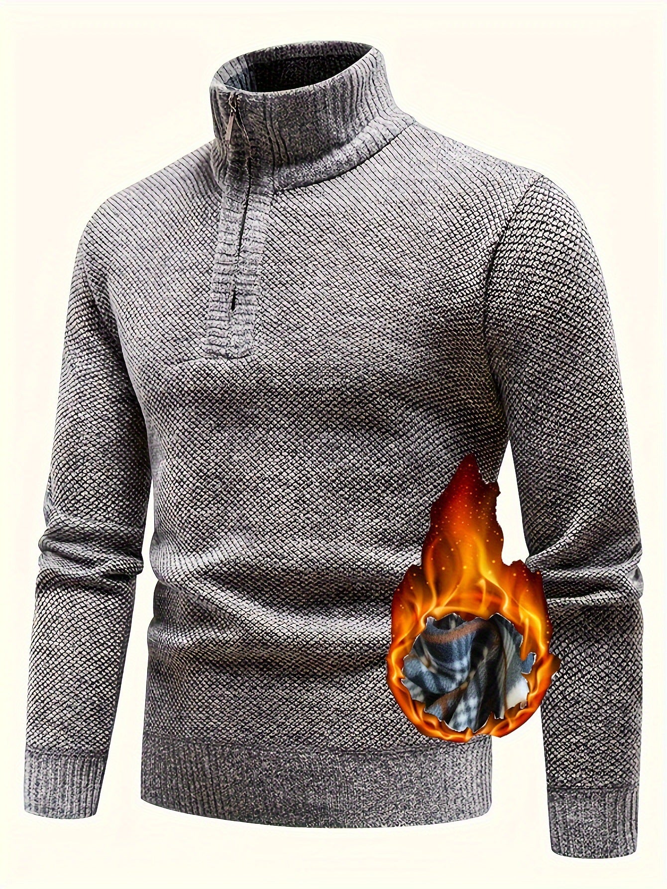 Herren Fleece Pullover Hochkragen Strukturiert