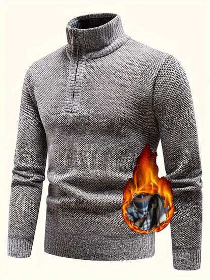 Herren Fleece Pullover Hochkragen Strukturiert