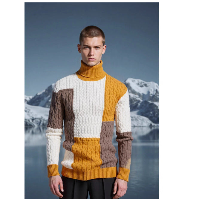 Herren Strickpullover Modern mit Zopfmuster Stehkragen