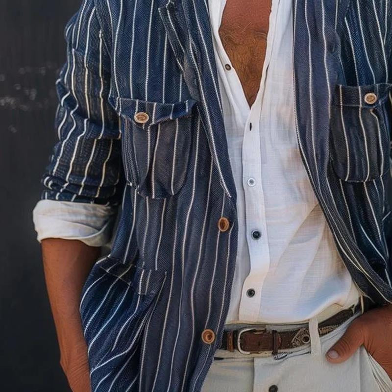 Herren Blazer Streifen Modern mit Aufsetztaschen Lässig