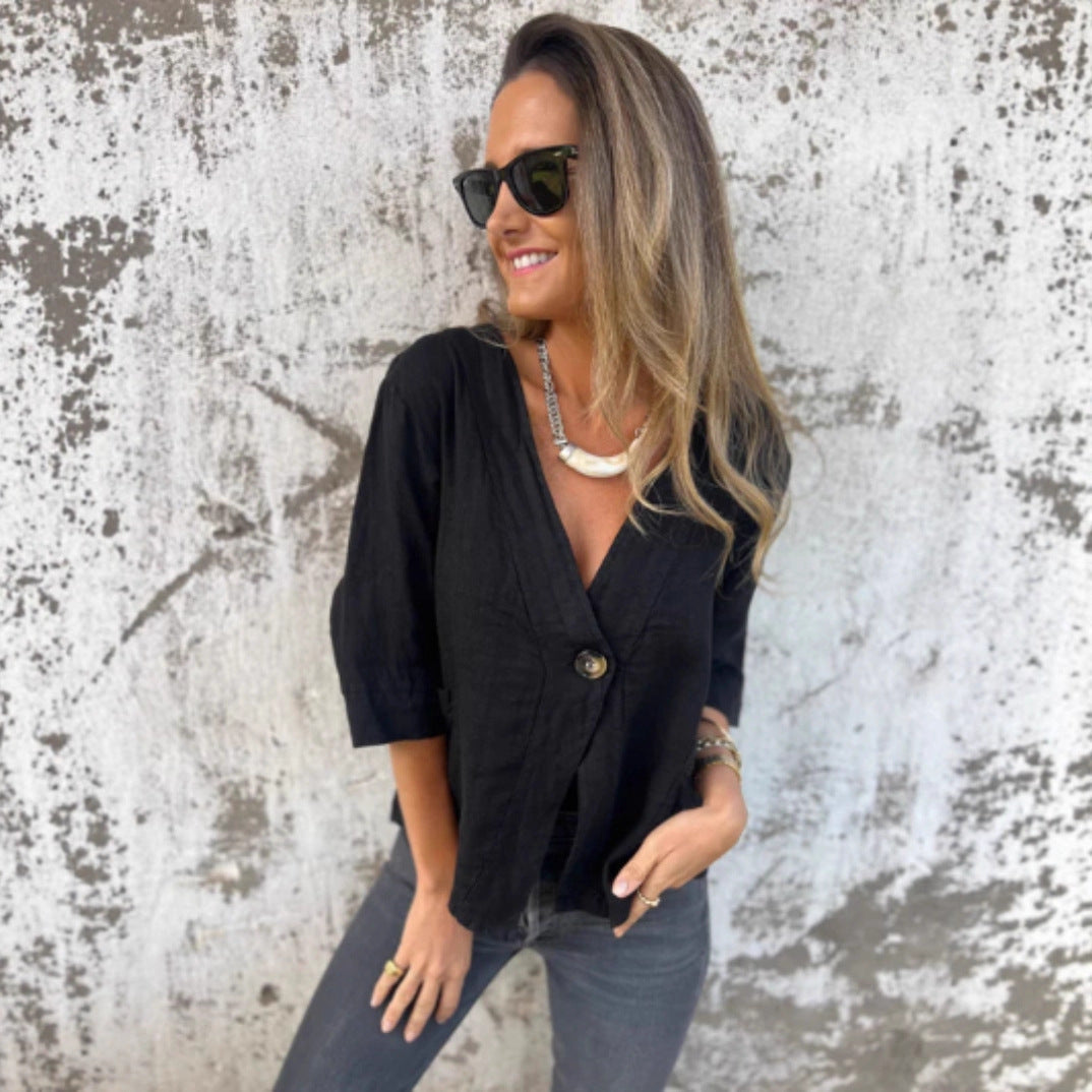 Damen Leinenblazer Kurzarm Leicht Modern - BerlinGlamour