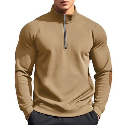 Herren Sweatshirt mit hochwertigem Stehkragen und eleganten Lederakzenten BerlinGlamour.
