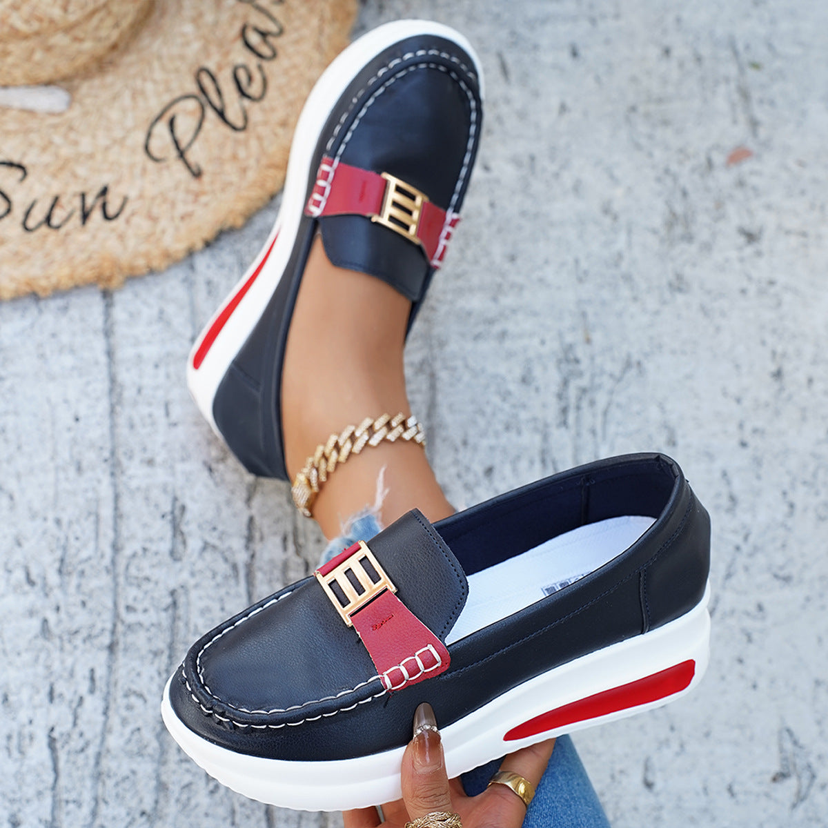 Damen Mokassins Moderne Bequeme Schuhe mit Schnalle