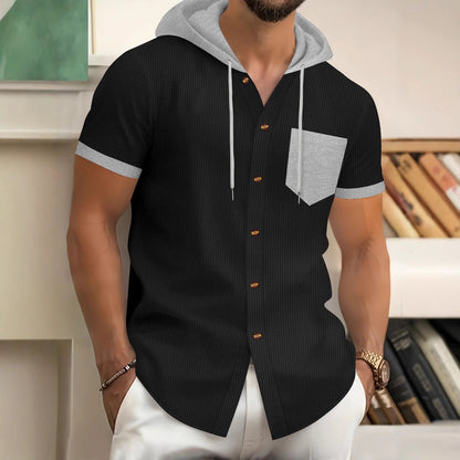 Herren Hemd Kurzarm Kapuze Brusttasche Sportlich - BerlinGlamour
