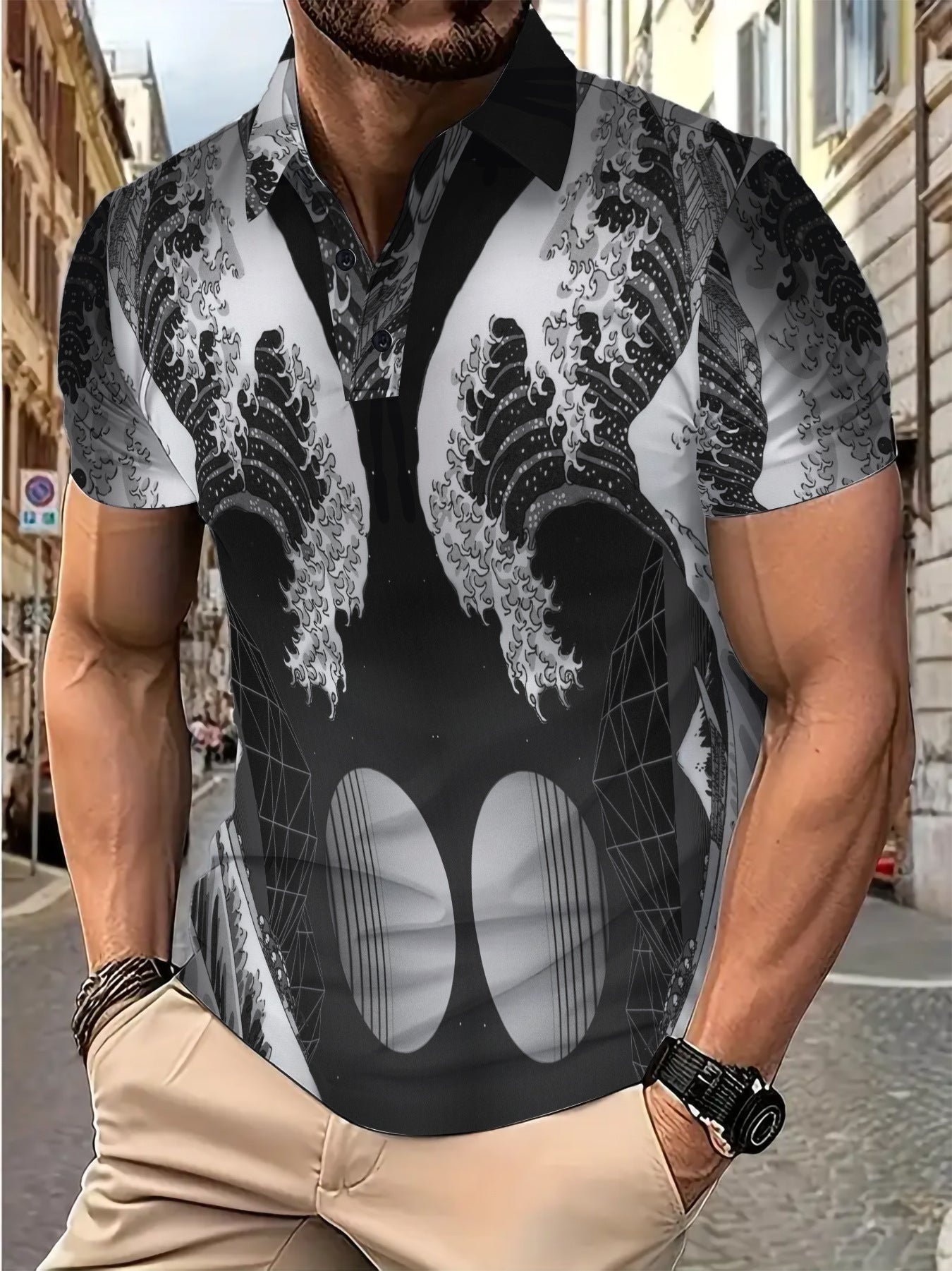 Herren Poloshirt Modern mit Wellenmuster und Slim-Fit