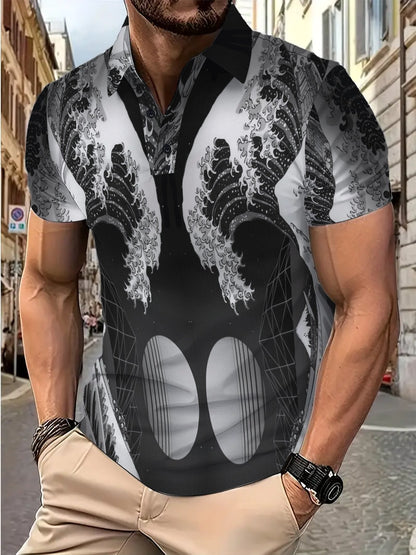 Herren Poloshirt Modern mit Wellenmuster und Slim-Fit