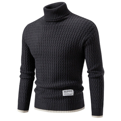 Herren Strickpullover Hochkragen Strukturiert Zopf Muster