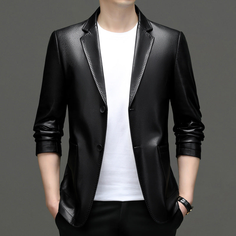 Herren Blazer Kunstleder Moderner Schnitt Eleganter Style