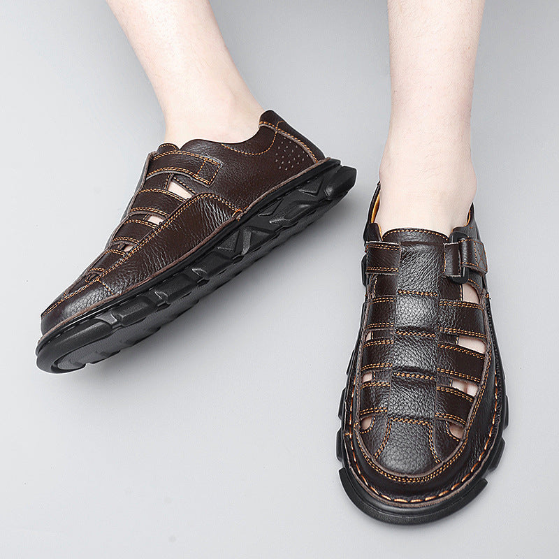 Herren Leder-Sandalen Offen mit Klettverschluss Rutschfest