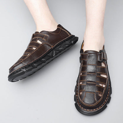 Herren Leder-Sandalen Offen mit Klettverschluss Rutschfest