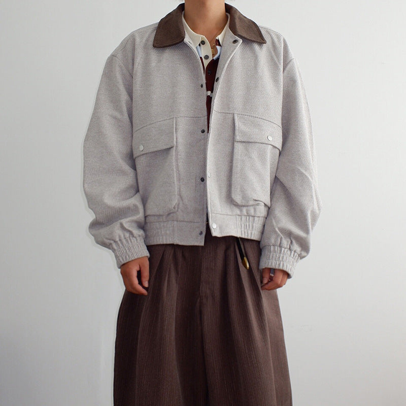 Herren Übergangsjacke Lässig mit Weichem Kragen und Taschen