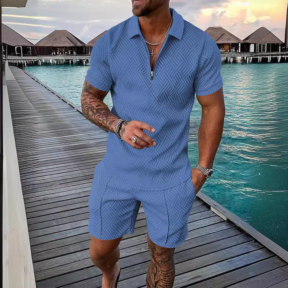 Herren Jumpsuit Kurzarm Modern Fein Strukturiert