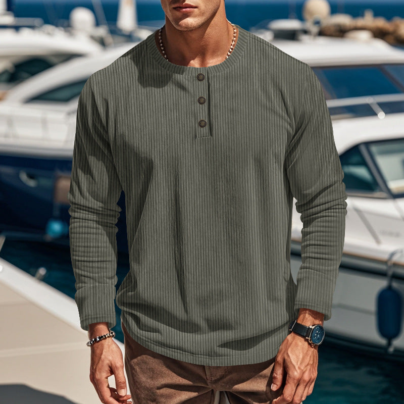 Herren Langarmshirt Strukturiert Praktisch Knöpfe BerlinStyle