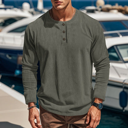 Herren Langarmshirt Strukturiert Praktisch Knöpfe BerlinStyle