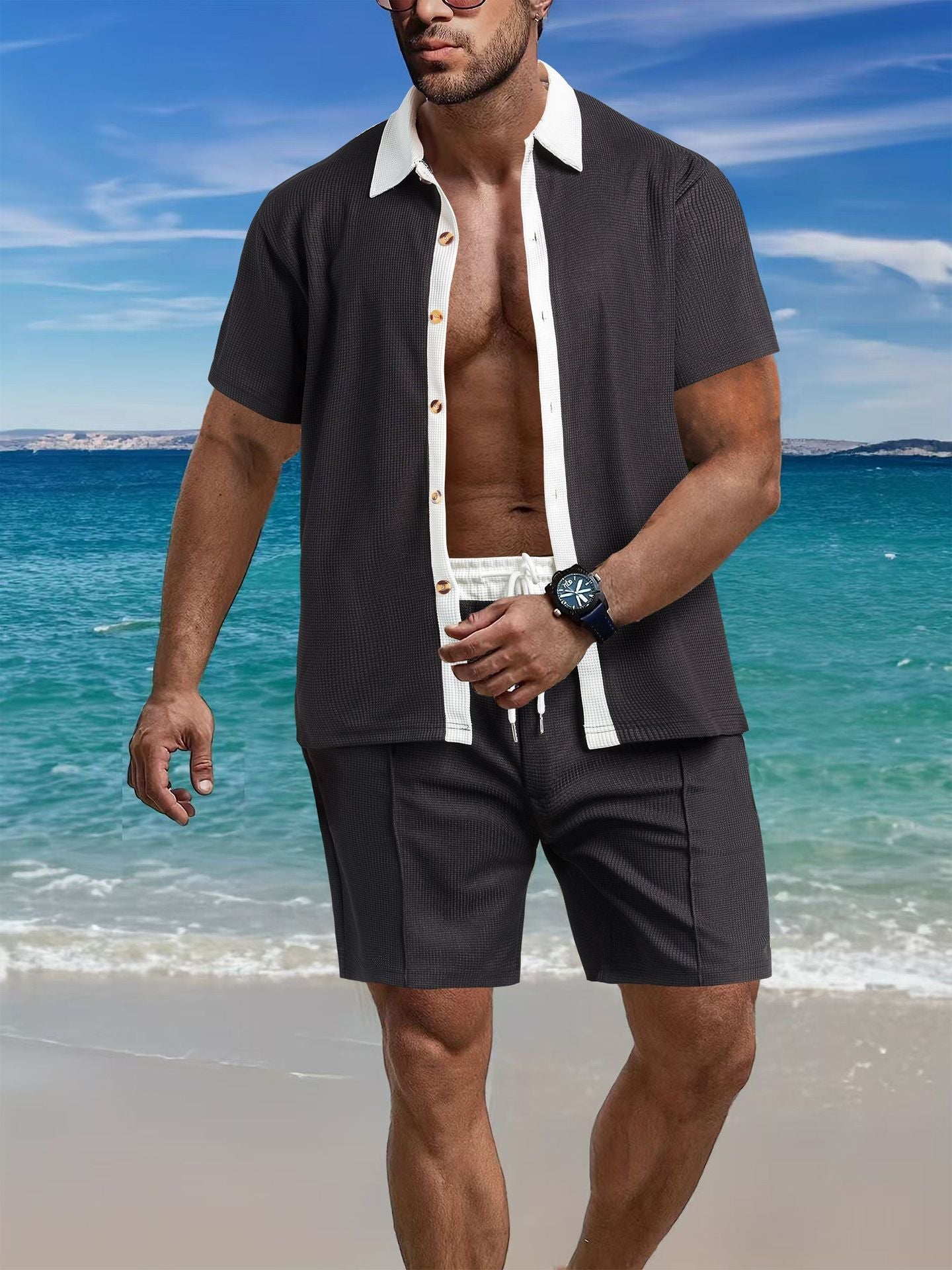 Herren Kurzarmhemd und Shorts Set Modern Sportlich