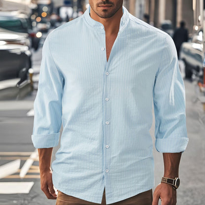 Herren Langarmhemd Stehkragen Fein Gestrickt Elegant - BerlinGlamour