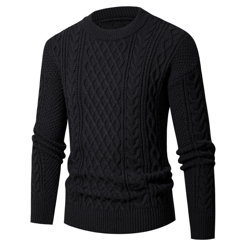Herren Pullover Grobstrick Zopfmuster Modern Schwarz