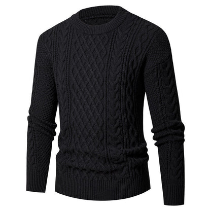 Herren Pullover Grobstrick Zopfmuster Modern Schwarz