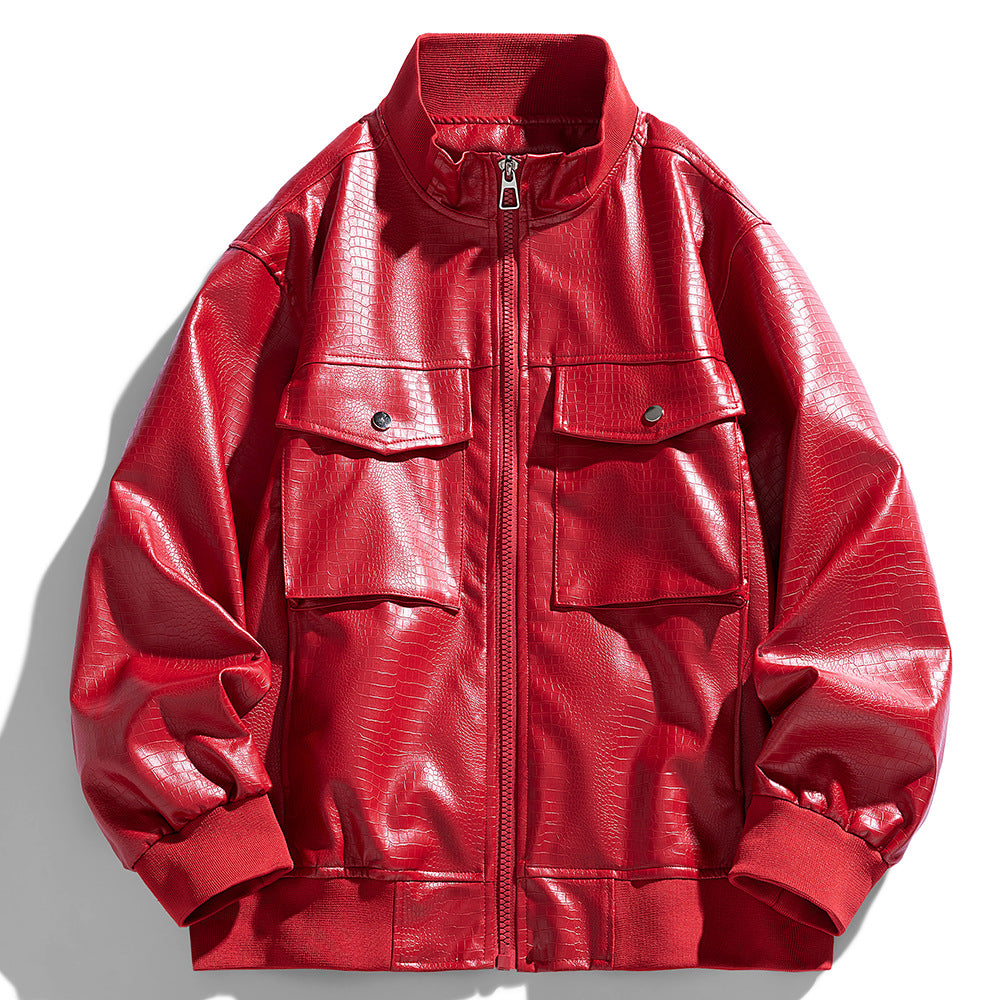 Herren Lederjacke Modern mit Taschen Schwarz Glamour - BerlinGlamour