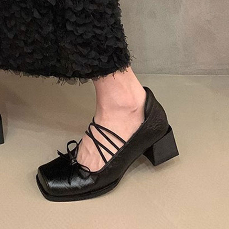 Damen Ballerinas Elegante Riemchen Schuhe Blockabsatz