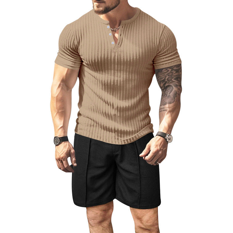 Herren Kurzarm T-Shirt Struktur Optik Berlin Style
