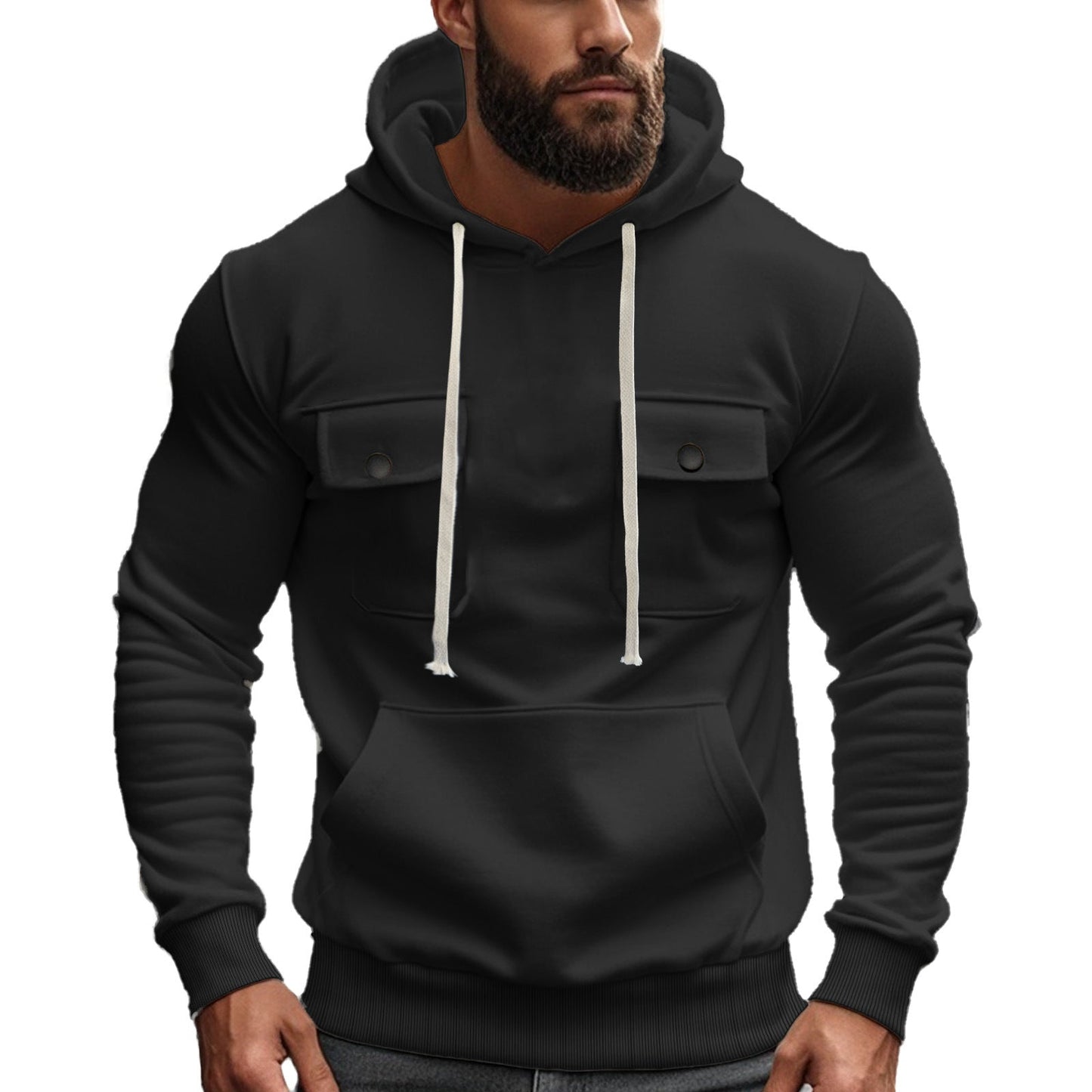Herren Hoodie Modern mit Taschen und Kontrastkordeln