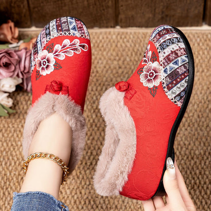 Damen Hausschuhe Flauschig Warm Stickerei