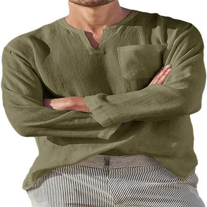 Herren Langarmshirt V-Ausschnitt mit Brusttasche Sportlich