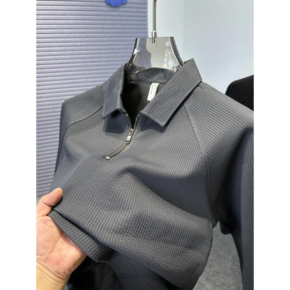 Herren Poloshirt Langarm Sportlich Reißverschluss Modern