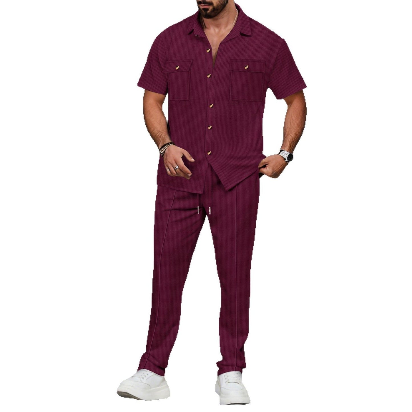 Herren Kurzarm Hemd und elegante Freizeithose Modern Style