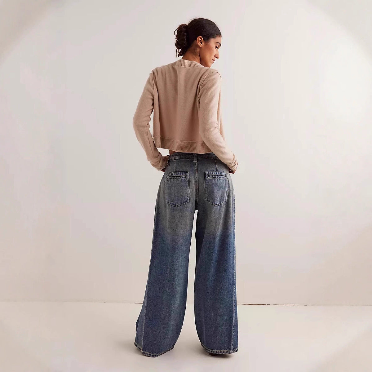 Damen High-Waist Jeans Weite Vintage-Style Bequem