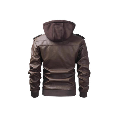 Herren Lederjacke Mit Kapuze Und Taschen
