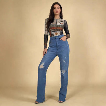 Damen Highwaist Jeans Ripped Slim Fit