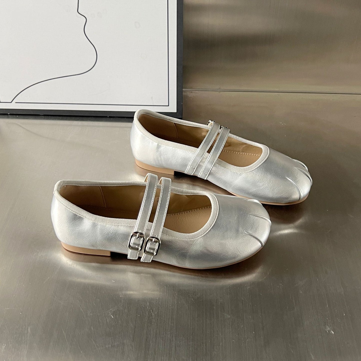 Damen Ballerinas Elegant Weiche Innensohle Riemen Schuhe