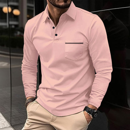 Herren Polohemd Langarm mit Stehkragen und Brusttasche Modern - BerlinGlamour