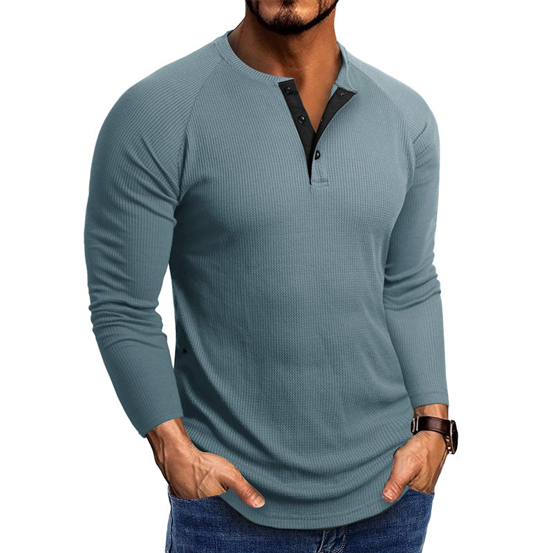 Herren Langarmshirt Modern mit Struktur Stoff und Knöpfen Elegant
