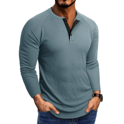 Herren Langarmshirt Modern mit Struktur Stoff und Knöpfen Elegant